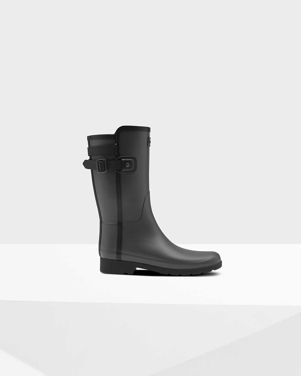 Womens Hunter Refined Slim Fit Contrast Short Mid-Calf Rain Boots Dark/Black | MAUOYL-531